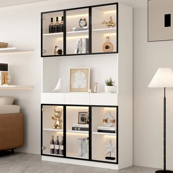 Vitrina su LED 200 cm, balta su juodu rėmu 1 vnt.