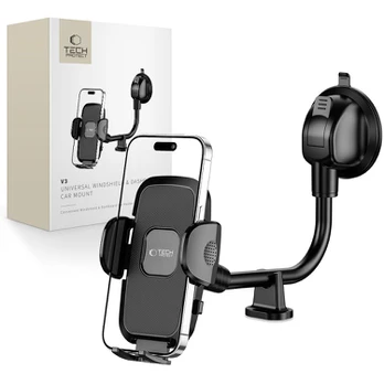 Juodas automobilinis telefono laikiklis "Tech-Protect V3 Long Arm Windshield & Dashboard"