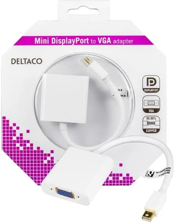 Adapteris DELTACO mini DisplayPort - VGA, baltas / DP-VGA4-K