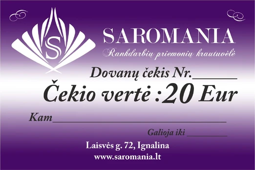 Dovanų čekis 20 Eur vertės