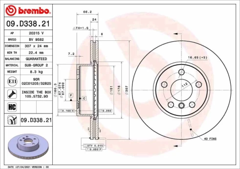 Stabdžių diskas BREMBO 09.D338.21