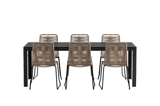 Mirko Table - Black with 6 Lindos Chair - Brown