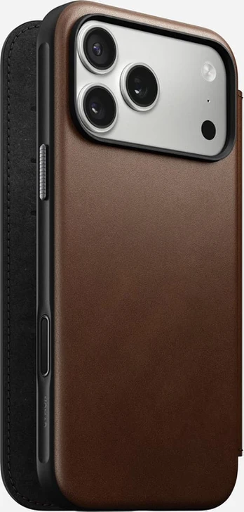 Dėklas Nomad Modern Leather Folio, ruda - iPhone 17 Pro Max