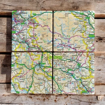 OS Map Ceramic Four Coaster Set - Peak District National Park
