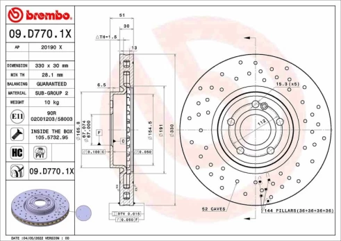 Stabdžių diskas BREMBO 09.D770.1X