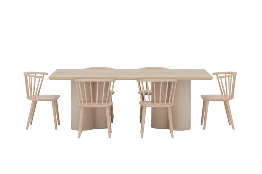 Olivia Rectangular Dining Table 100x210 Beige/Whitewash + Bobby Chair 2-pack _6