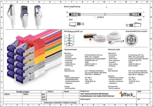 Cat.7 Ethernet kabelis 10 Gb/s Sftp Pimf su Rj45 jungtimis