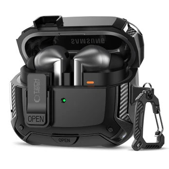 Juodas dėklas Samsung Galaxy Buds 3 / 3 FE / 3 Pro ausinėms "Tech-Protect Carbonox Magsafe"