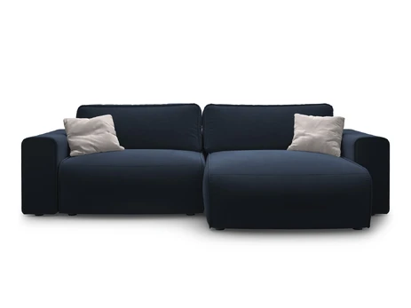 Velvet Right Corner Sofa With Bed Function And Box, "Victor", 3 Seats, 246x148x83, Blue