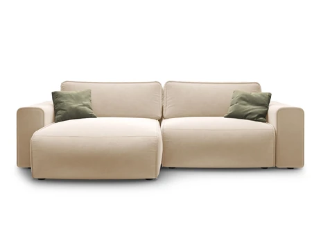 Velvet Left Corner Sofa With Bed Function And Box, "Victor", 3 Seats, 246x148x83, Nude