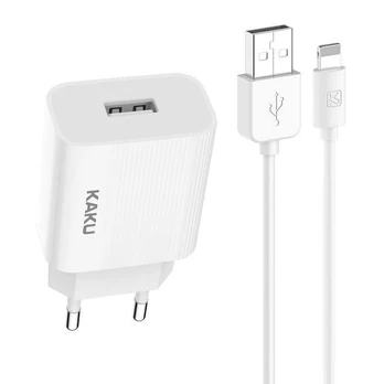 iKaku KSC-314 EU USB Socket 2.4A Mains Charger + USB to Lightning 1m Cable White