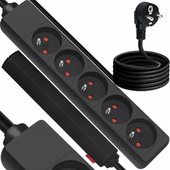 Prailginimo laidas su 5 lizdais, 3m, juodas