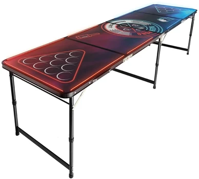 Nešiojamas 2,4 m beer pong stalas su LED