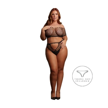 Melia Open Work Two-Piece Set Queen Size Black XXL-5XL