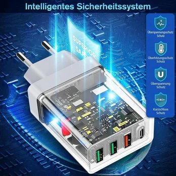 Usb c įkroviklis, 4 prievadų daugiafunkcinis įkroviklis su usb-c ir usb-a, 36 w greitasis multi-usb įkroviklis