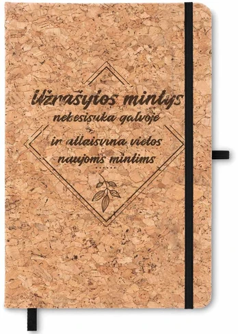 Užrašų knygelė kamštiniu viršeliu "Užrašytos mintys" (A5)