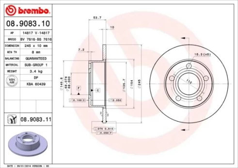 Stabdžių diskas BREMBO 08.9083.11