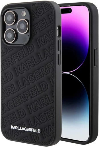 Juodas dėklas Apple iPhone 15 Pro telefonui "Karl Lagerfeld PU Quilted Pattern Case"