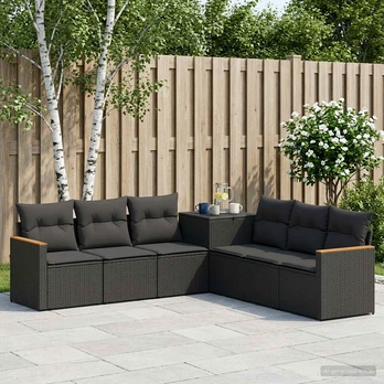 Sofos komplektas 7 pcs Juoda Poli ratanas ir plienas