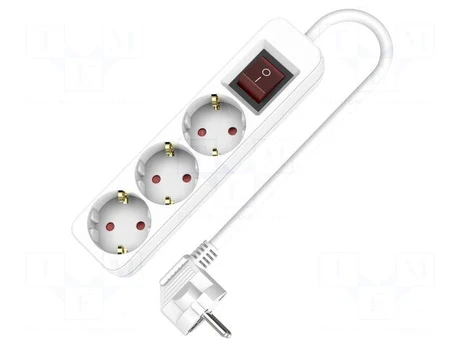 Extension lead | 3x1.5mm2 | Schuko | Sockets: 3 | PVC | white | 3m | 16A