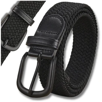 Elastingas juodas unisex diržas be skylių – elegantiška juoda sagtis 120 cm