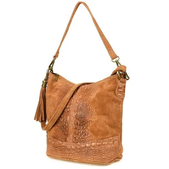 Odinė zomšinė rankinė CROCO su dviem diržais camel Beltimore W13