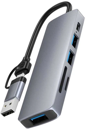 Avernus Šakotuvas Hub 6in1 USB C / USB A / USB 3.0 / USB 2.0 x 2 / SD card reader / TF / PD