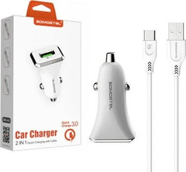 SAMPLING SAMPLE 3A + CABEL TYPE-C WHITE SOMOSTEL 3100mAh SMS-A43 QUICK CHARGE USB-C QC 3.0