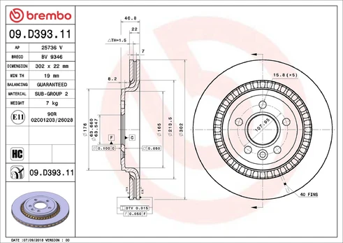 BREMBO 09.D393.11 Brake Disc