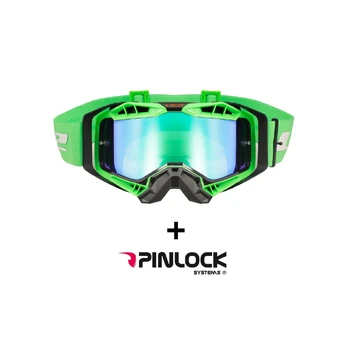 LS2 AURA PRO GOGGLE BLACK H-V GREEN WITH IRIDIUM VISOR akiniai