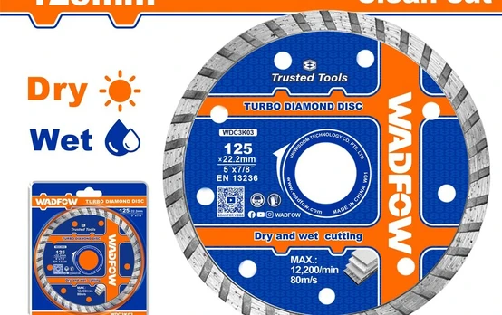 Deimantinis pjovimo diskas WADFOW, Turbo, sausam/šlapiam pjovimui, 125x22.2 mm, segmento plotis 7,5