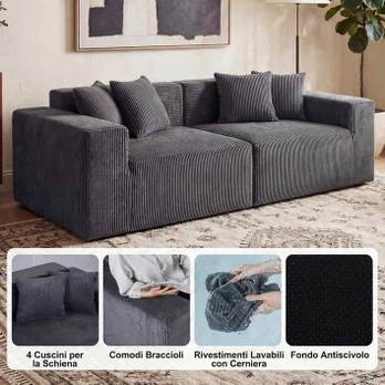 Modulinė sofa, 2 sofos, 4 pagalvėlės, Pilka, 204 × 64 × 89 cm