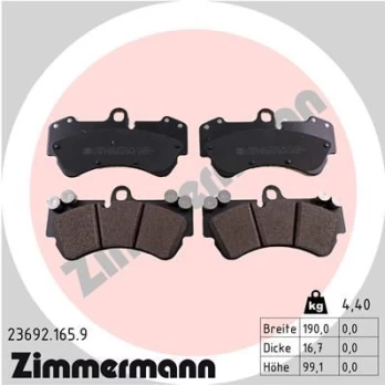 Stabdžių trinkelių rinkinys, diskinis stabdys ZIMMERMANN 23692.165.9