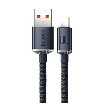 Baseus Crystal Shine kabelis USB prie USB-C, 100W, 2m (juodas)