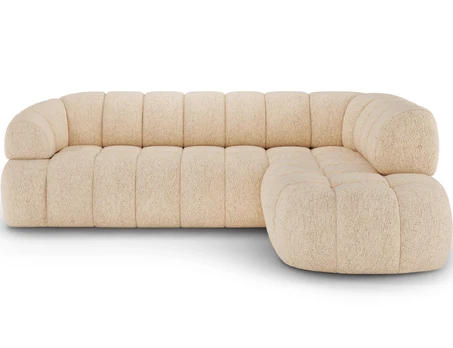 Tontano corner sofa with sleeping function and electrically extendable seat, light beige chenille, right-hand, Modern, Beige