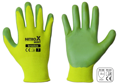 Sodo ir darbo pirštinės Bradas NITROX MINT, 7 dydis, 6 vnt.