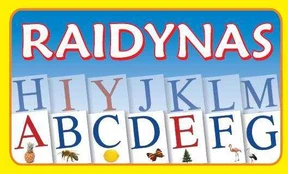 Raidynas. Rinkinį sudaro:dėžutė, 70 raidžių su iliustracijomis kortelės