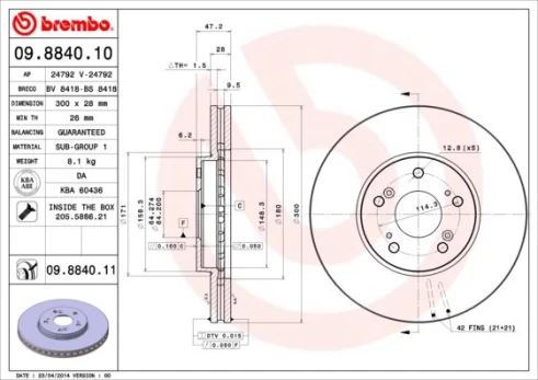 Stabdžių diskas BREMBO 09.8840.11
