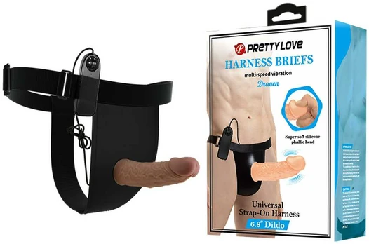 PRETTY LOVE - HARNESS BRIEFS- Draven Strap-On 6,8'' Dildo vibration