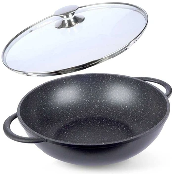 Granitinė wok keptuvė 32 cm su GRANDE dangčiu