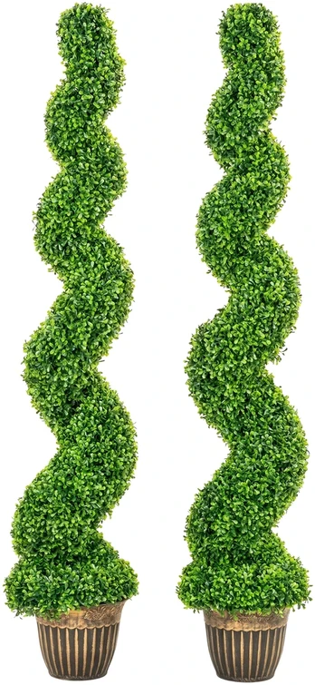 Dirbtinis spiralinės formos buksmedis su vazonu, žalias, 150 cm, 2 vnt.