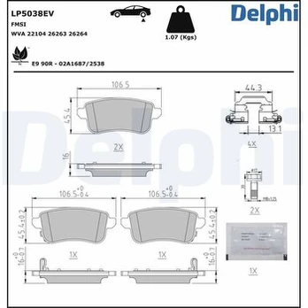Stabdžių trinkelių rinkinys, diskinis stabdys DELPHI LP5038EV