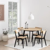 Dining set ROXBY round table, 4 chairs, oak/juodas kaina