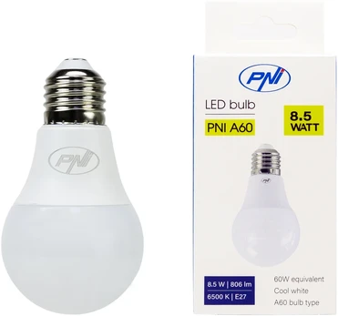 PNI A60 LED lemputė, 8.5W, 806lm, 6500K, E27 lizdas