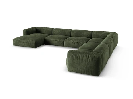 Velvet Modular Right Corner Sofa, "Martina", 6 Seats, 420x330x75, Green