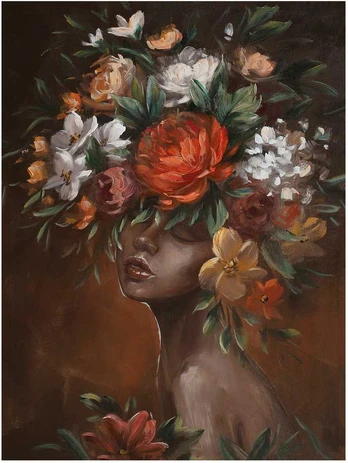 Õlimaal 90x120cm, naine lilledega