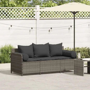3-vietė sodo sofa su pagalvėlėmis, pilka, polirotango