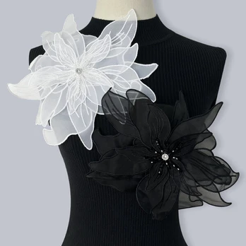Organza gėlė, H5064+pin white