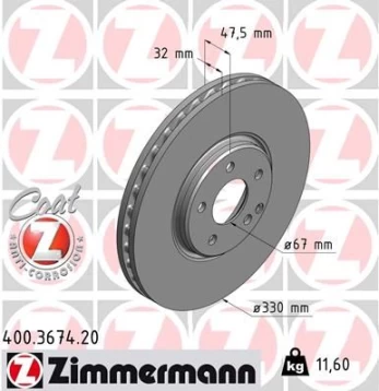 Stabdžių diskas ZIMMERMANN 400.3674.20