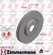 Stabdžių diskas ZIMMERMANN 400.3674.20 kaina